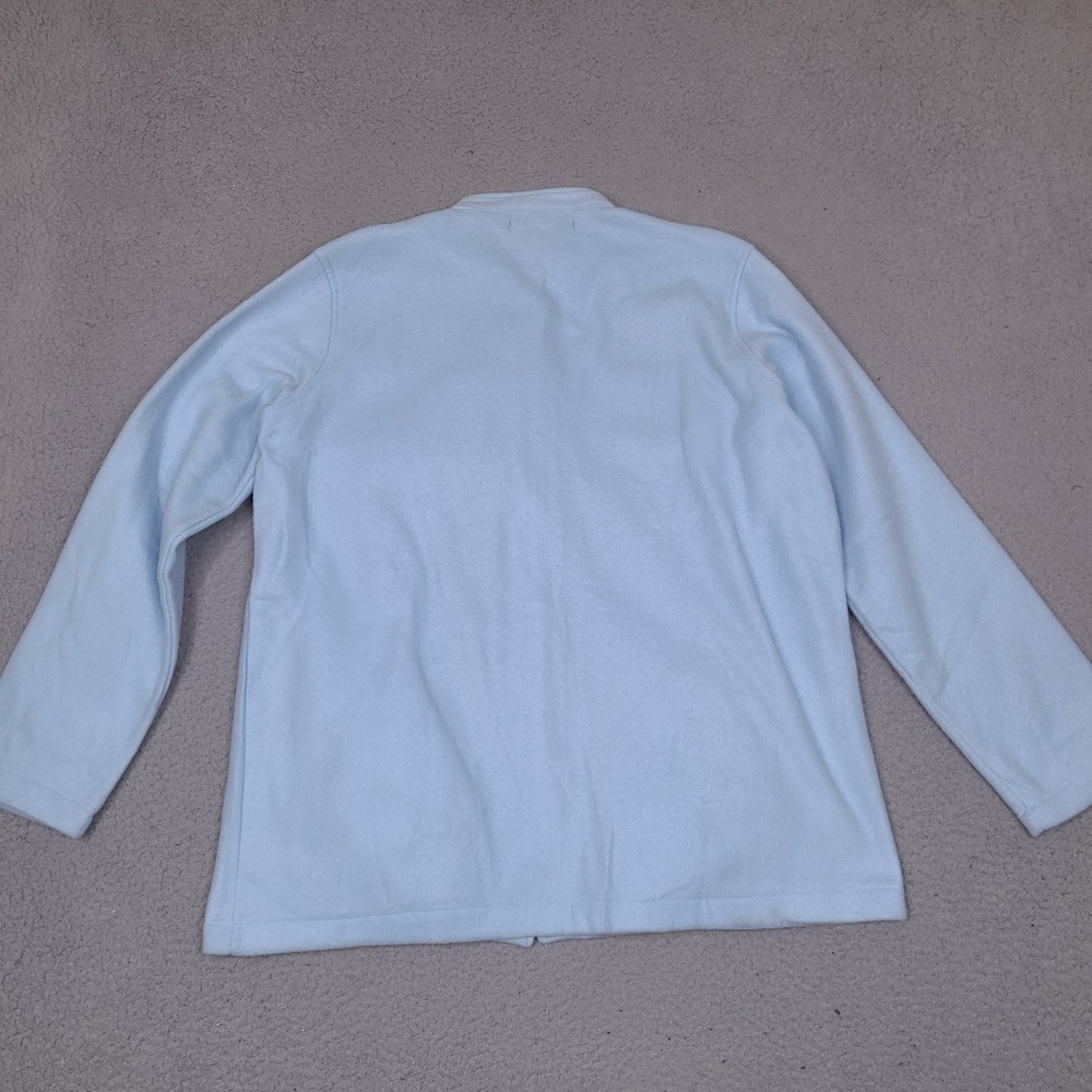 Tudor Court Haband Womens Fleece Cardigan Large Blue‎ Floral Embroidered Button - Picture 8 of 13